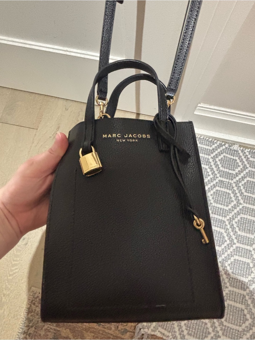 Marc Jacobs Black Leather Mini Tote with Gold Hardware and Lock